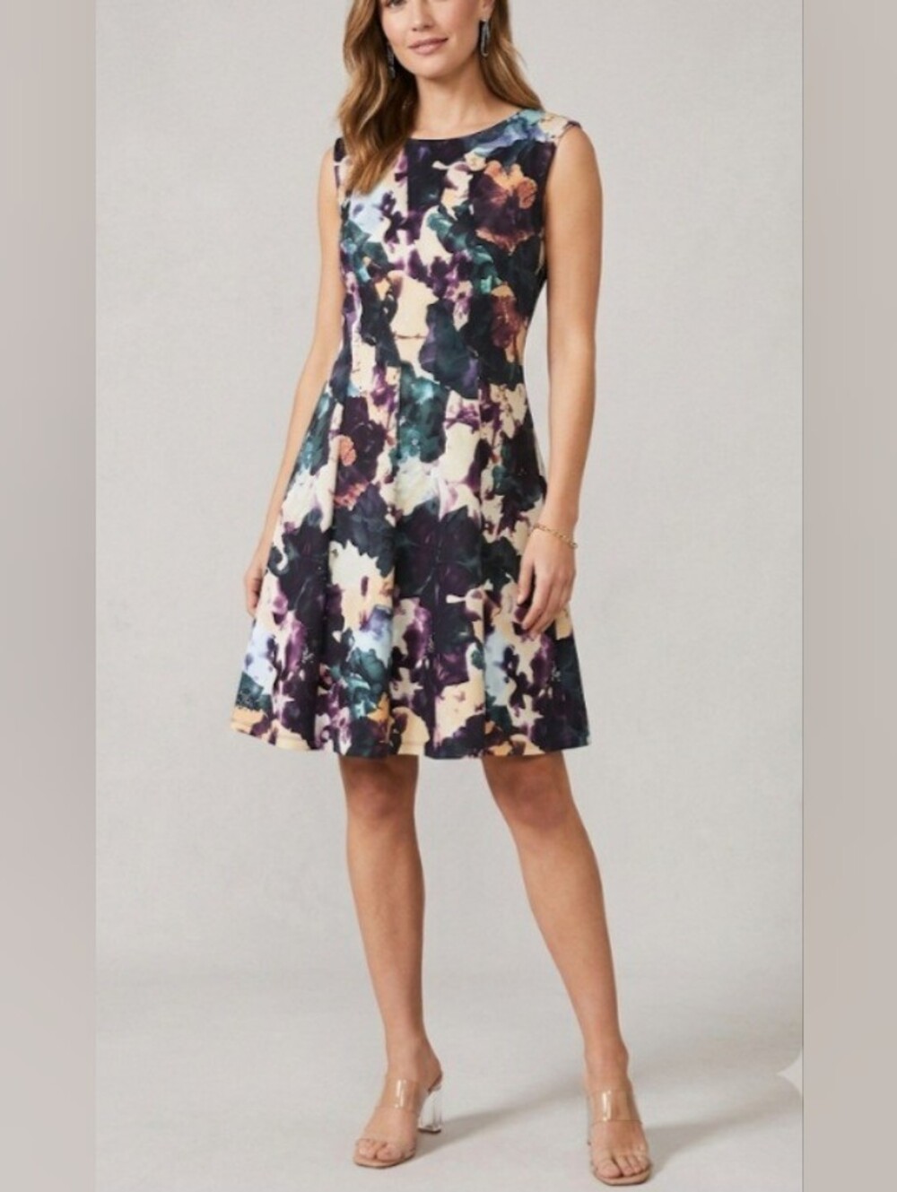 Gabby Skye Colorful Watercolor Print Fit & Flare Dress- Size 10
